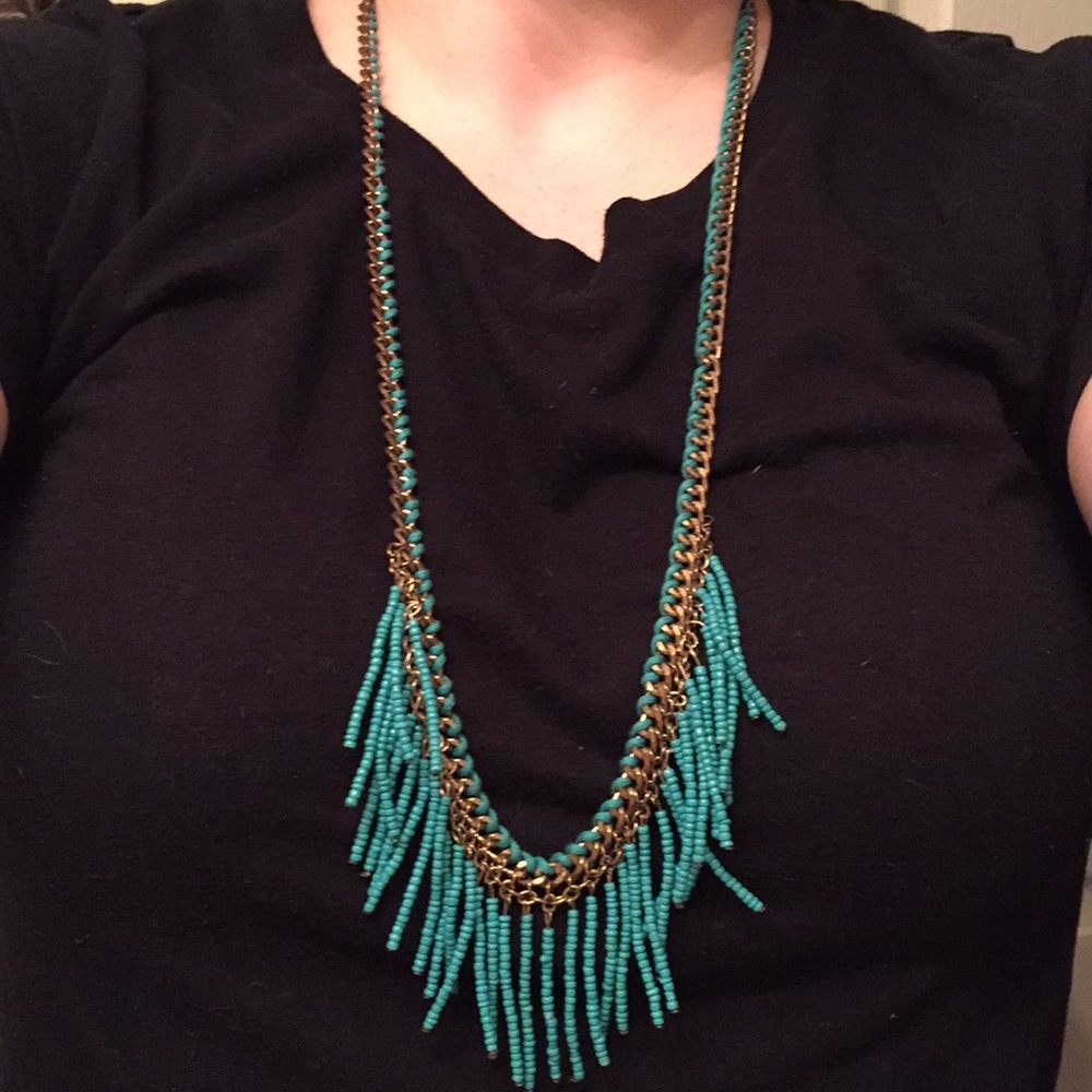 Turquoise beaded fringe necklace